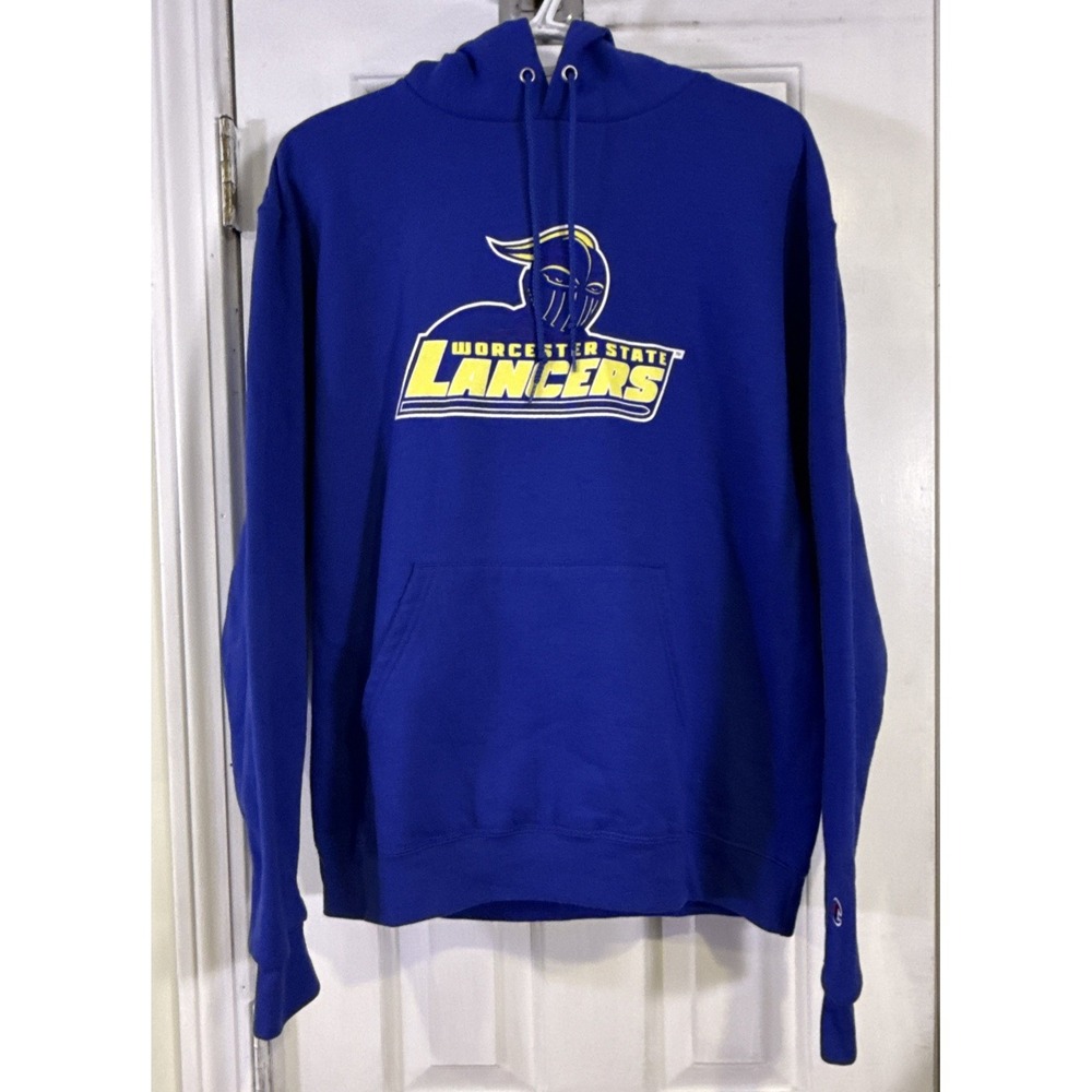 Champion Worcester State Lancers Blue Hoodie Sweatshirt Men's Medium NCAA